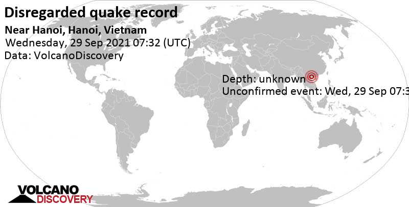 Reported seismic-like event (likely no quake): 5.6 km northwest of Ha Noi, Hanoi, Vietnam, Wednesday, Sep 29, 2021 at 2:32 pm (GMT +7)