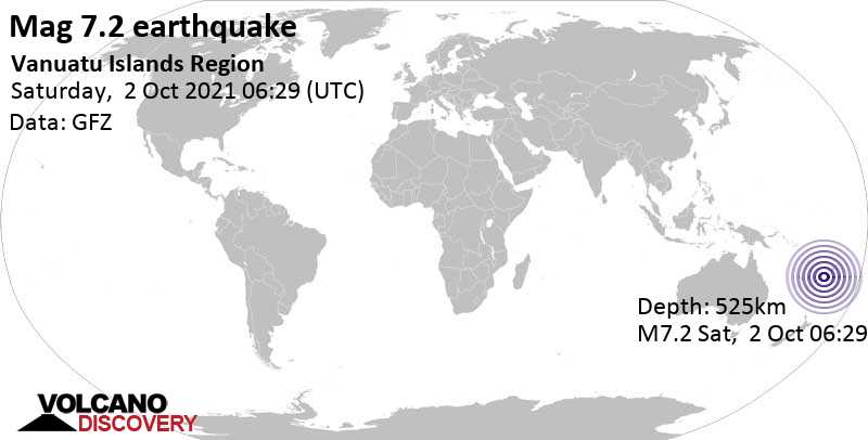 Major magnitude 7.2 earthquake - South Pacific Ocean on Saturday, Oct 2, 2021 at 6:29 pm (GMT +12)