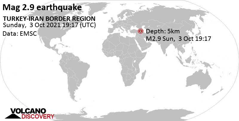 Light mag. 2.9 earthquake - 85 km northwest of Khowy, West Azerbaijan, Iran, on Sunday, Oct 3, 2021 at 10:47 pm (GMT +3:30)