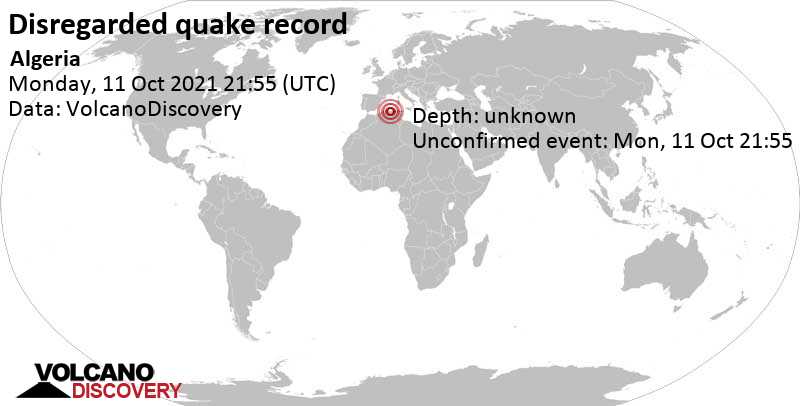 Événement inconnu (à l\'origine signalé comme tremblement de terre): Algeria, lundi, 11 oct. 2021 22:55 (GMT +1)