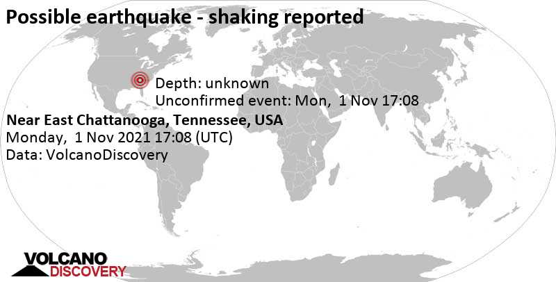 Séisme signalé ou événement semblable à un séisme: Géorgie, 22 km au sud-est de Chattanooga, Comté de Hamilton County, Tennessee, États-Unis, lundi,  1 nov. 2021 13:08 (GMT -4)