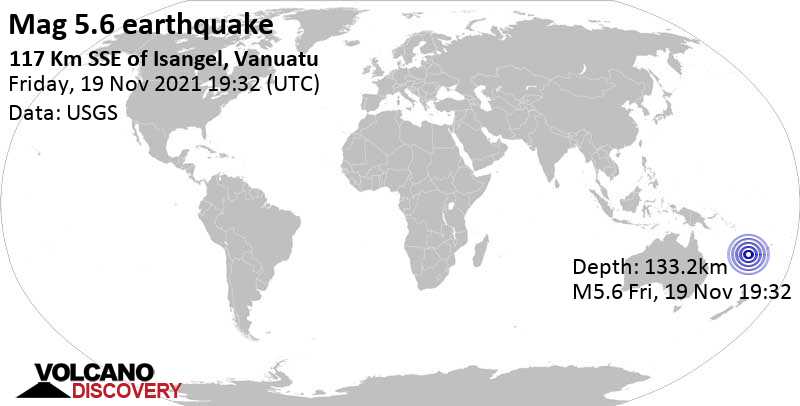 Terremoto moderato mag. 5.6 - South Pacific Ocean, Vanuatu, sabato, 20 nov 2021 06:32 (GMT +11)