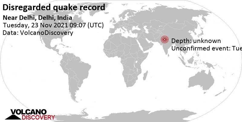 Unbekanntes (usrprünglich als Erdbeben) gemeldetes Ereignis: 12 km westlich von Neu-Delhi, New Delhi, Indien, am Dienstag, 23. Nov 2021 um 14:37 Lokalzeit