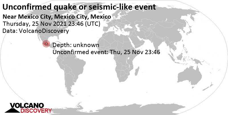 Unconfirmed earthquake or seismic-like event: 2.1 km north of Mexico Thursday, Nov 25, 2021 at 5:46 pm (GMT -6)