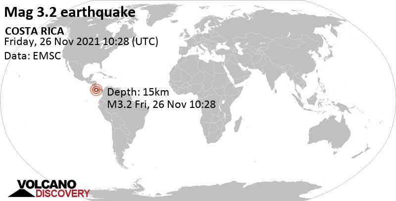 Light mag. 3.2 earthquake - 6.1 km south of Golfito, Provincia de Puntarenas, Costa Rica, on Friday, Nov 26, 2021 at 4:28 am (GMT -6)