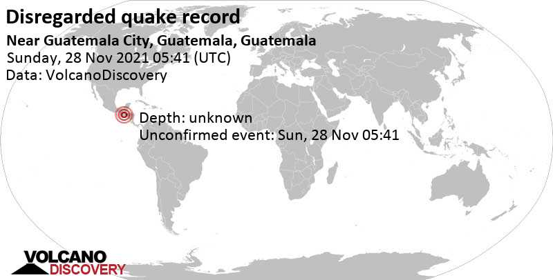 Reported seismic-like event (likely no quake): 1.7 km northeast of Guatemala, Departamento de Guatemala, Saturday, Nov 27, 2021 at 11:41 pm (GMT -6)