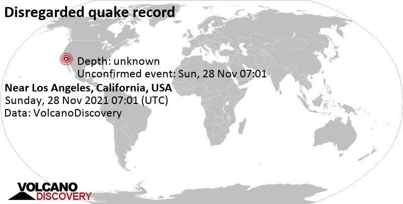 Evento desconocido (originalmente reportado como sismo): 2.3 km al suroeste de Anaheim, Condado de Orange County, California, Estados Unidos, sábado, 27 nov 2021 23:01 (GMT -8)