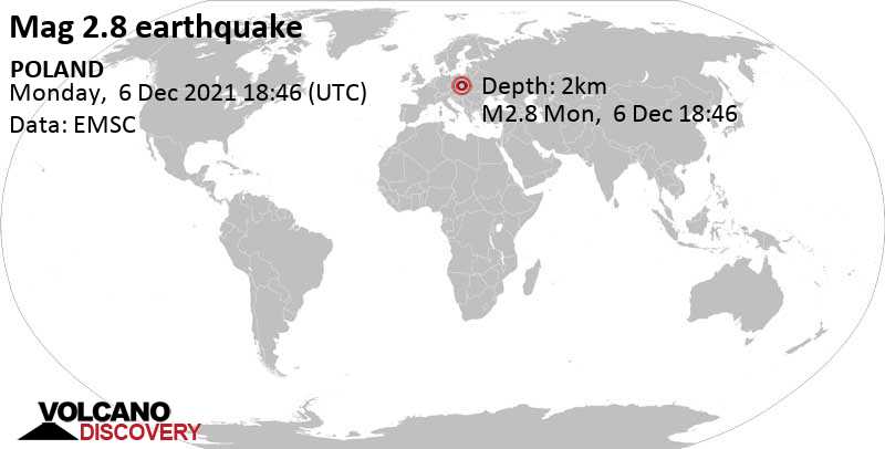 Слабое землетрясение маг. 2.8 - 5.8 km к юго-западу от Катовице, Польша, Понедельник,  6 дек 2021 19:46 (GMT +1)