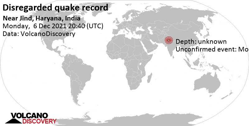 Άγνωστο γεγονός (αναφέρθηκε αρχικά ως σεισμός): 2.5 km βορειοδυτικά από Jīnd, Jind, Χαρυάνα, Ινδία, Τρίτη,  7 Δεκ 2021 02:10 (GMT +5:30)