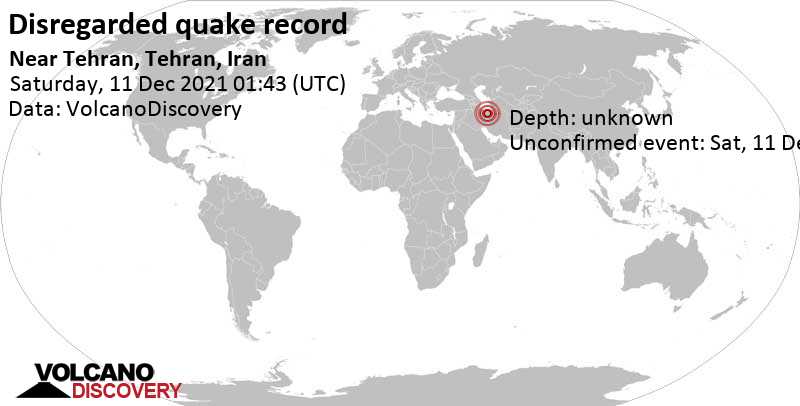 Événement inconnu (à l\'origine signalé comme tremblement de terre): 15 km au nord-est de Téhéran, Tehran, Iran, samedi, 11 déc. 2021 05:13 (GMT +3:30)