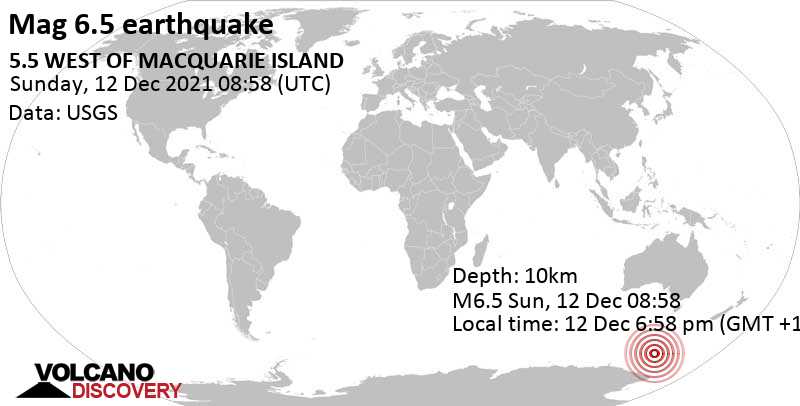 Terremoto maggiore magnitudine 6.5 - South Pacific Ocean, domenica, 12 dic 2021 18:58 (GMT +10)