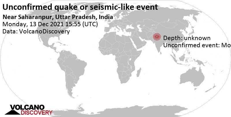 Неподтвержденное землетрясение или землетрясение: 26 km к северо-востоку от Карнал, Индия, Понедельник, 13 дек 2021 21:25 (GMT +5:30)