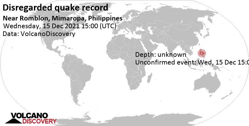 Evento desconocido (originalmente reportado como sismo): 0.2 km al este de Romblón, Province of Romblon, Mimaropa, Filipinas, miércoles, 15 dic 2021 23:00 (GMT +8)
