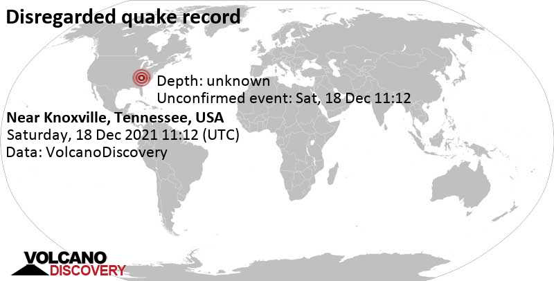 Événement inconnu (à l\'origine signalé comme tremblement de terre): 18 km à l\'ouest de Knoxville, Comté de Knox County, Tennessee, États-Unis, samedi, 18 déc. 2021 06:12 (GMT -5)