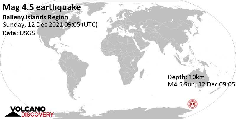 Moderates Erdbeben der Stärke 4.5 - South Pacific Ocean, am Sonntag, 12. Dez 2021 um 09:05 GMT