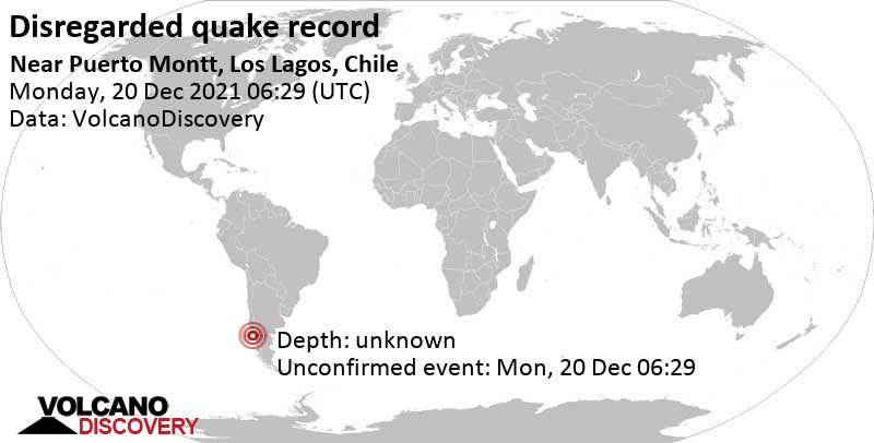 Rivisto come sismo che non ha avuto luogo: magnitudo 3.0, 11 km a sud ovest da Puerto Montt, Llanquihue, Los Lagos, Cile, lunedì, 20 dic 2021 03:29 (GMT -3)