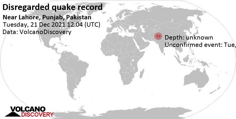 Événement inconnu (à l\'origine signalé comme tremblement de terre): 17 km au sud de Lahore, Penjab, Pakistan, mardi, 21 déc. 2021 17:04 (GMT +5)