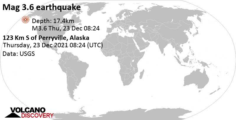 Séisme faible mag. 3.5 - 124 km au sud-est de Sand Point, Arrondissement d\'Aleutians East, Alaska, États-Unis, mercredi, 22 déc. 2021 23:24 (GMT -9)