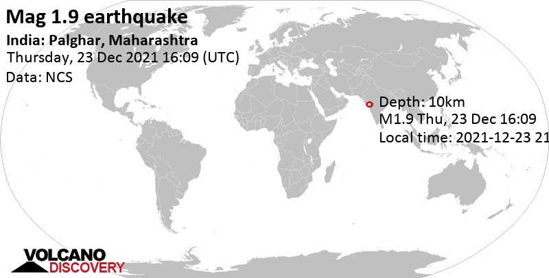 Sehr schwaches Beben Stärke 1.9 - 28 km südöstlich von Āmli, Dadra and Nagar Haveli, Indien, am Donnerstag, 23. Dez 2021 um 21:39 Lokalzeit
