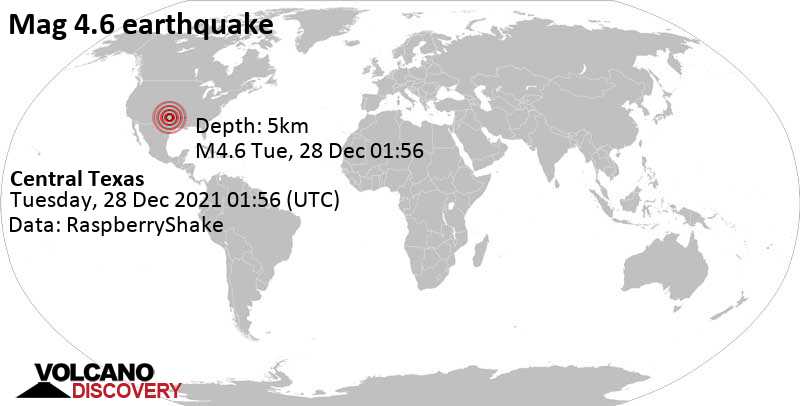 Μέτριος σεισμός μεγέθους 4.6 - 42 km νοτιοδυτικά από Vernon, Wilbarger County, Τέξας, Ηνωμένες Πολιτείες, Δευτέρα, 27 Δεκ 2021 19:56 (GMT -6)