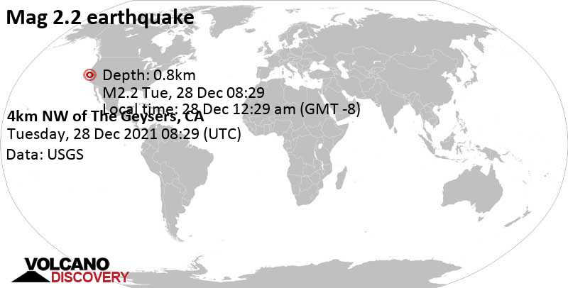 Mag. 2.2 quake - 25 mi north of Santa Rosa, Sonoma County, California, USA, on Tuesday, Dec 28, 2021, at 01:29 am (Los Angeles time)
