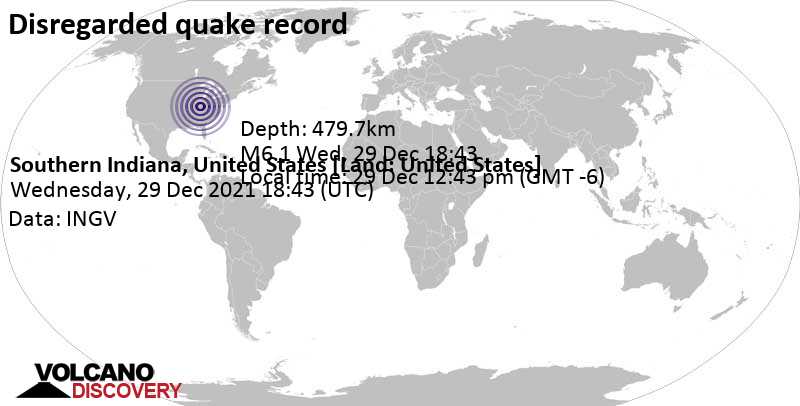 Revised as falsely reported quake: M6.1, Indiana, 44 mi west of Louisville, Jefferson County, Kentucky, USA, Wednesday, Dec 29, 2021 at 1:43 pm (GMT -5)