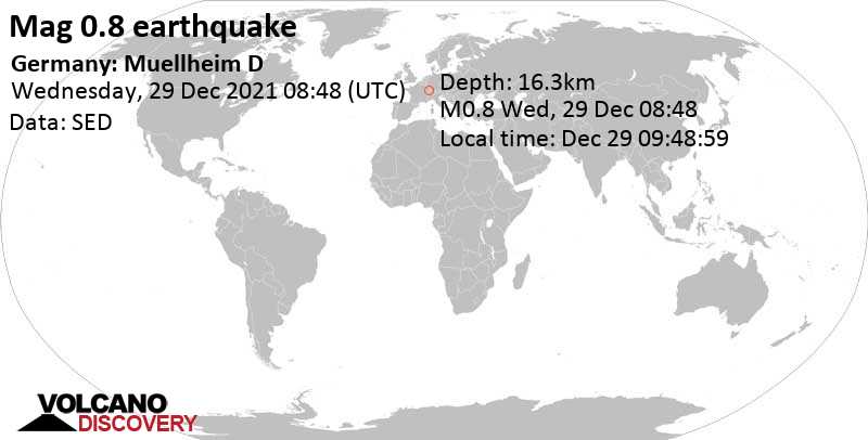 Незначительное землетрясение маг. 0.8 - Germany: Muellheim D, Среда, 29 дек 2021 09:48 (GMT +1)