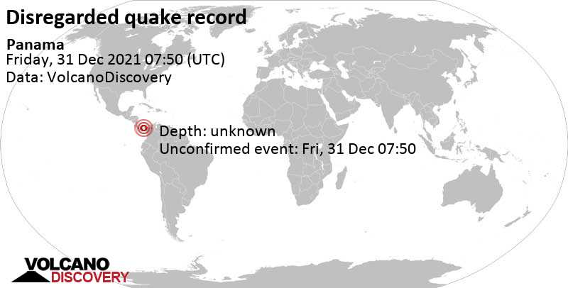 Reported seismic-like event (likely no quake): 26 km northeast of Panama Friday, Dec 31, 2021 at 2:50 am (GMT -5)