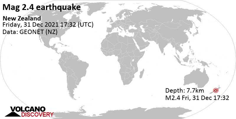Schwaches Erdbeben Stärke 2.4 - Marlborough, 122 km südwestlich von Wellington, Neuseeland, am Samstag,  1. Jan 2022 um 06:32 Lokalzeit