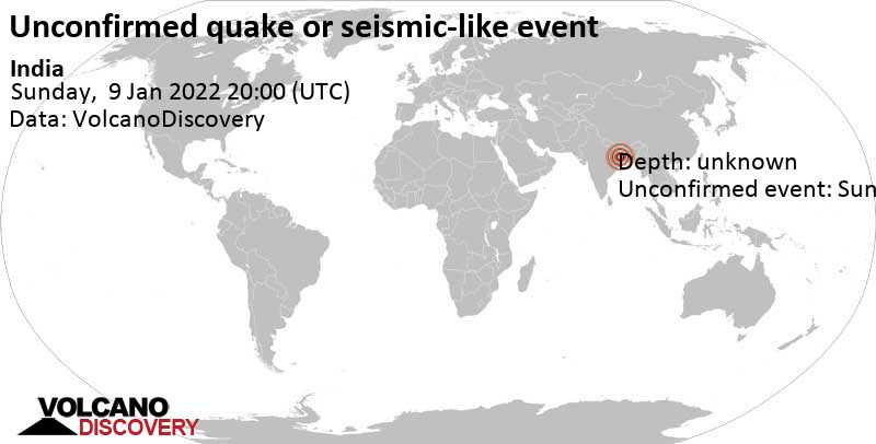 Unconfirmed earthquake or seismic-like event: 121 km northeast of Ranchi, Jharkhand, India, Monday, Jan 10, 2022 01:30 am (Kolkata time)