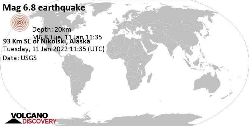 Sehr starkes Beben der Stärke 6.8 - Nordpazifik, Alaska, USA, am Dienstag, 11. Jan 2022 um 00:35 Lokalzeit