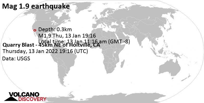 Αδύναμος σεισμός μεγέθους 1.9 - Quarry Blast - 45km NE of Holtville, CA, Πέμπτη, 13 Ιαν 2022 11:16 (GMT -8)