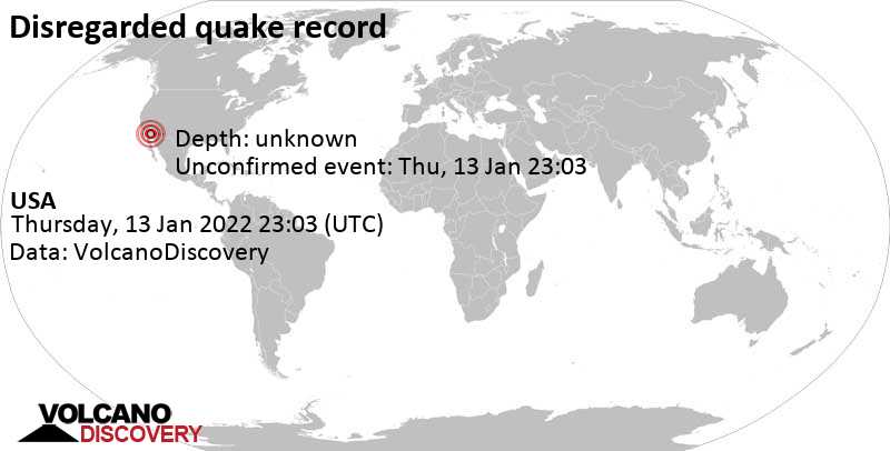 Неизвестное событие (первоначально сообщалось как землетрясение): Калифорния, Соединенные Штаты, Четверг, 13 янв 2022 15:03 (GMT -8)