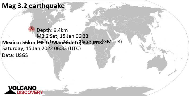 Leichtes Erdbeben der Stärke 3.2 - Baja California, Mexiko, am Freitag, 14. Jan 2022 um 22:33 Lokalzeit