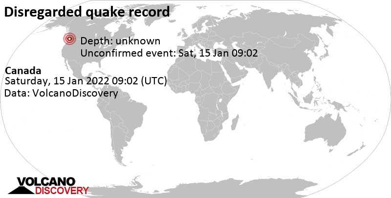 Reported seismic-like event (likely no quake): British Columbia, Canada, Saturday, Jan 15, 2022 at 1:02 am (GMT -8)