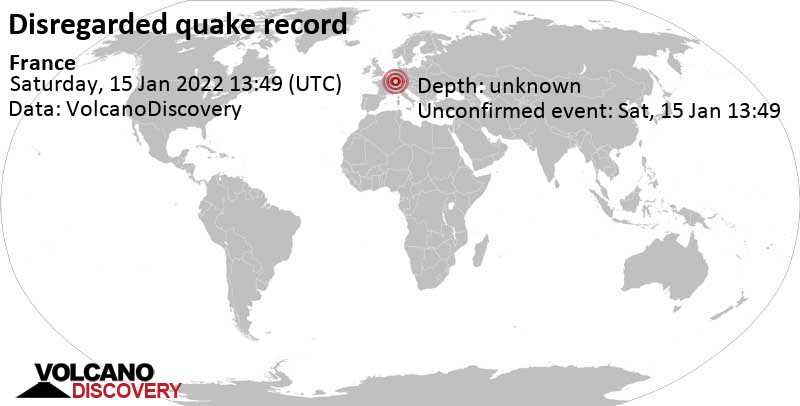 Reported seismic-like event (likely no quake): Grand Est, France, Saturday, Jan 15, 2022 at 2:49 pm (GMT +1)