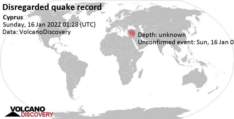 Unbekanntes (usrprünglich als Erdbeben) gemeldetes Ereignis: 4.6 km westlich von Nikosia, Nicosia, Zypern, am Sonntag, 16. Jan 2022 um 03:28 Lokalzeit