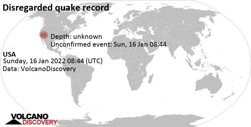 Άγνωστο γεγονός (αναφέρθηκε αρχικά ως σεισμός): Νεβάδα, Ηνωμένες Πολιτείες, Κυριακή, 16 Ιαν 2022 00:44 (GMT -8)