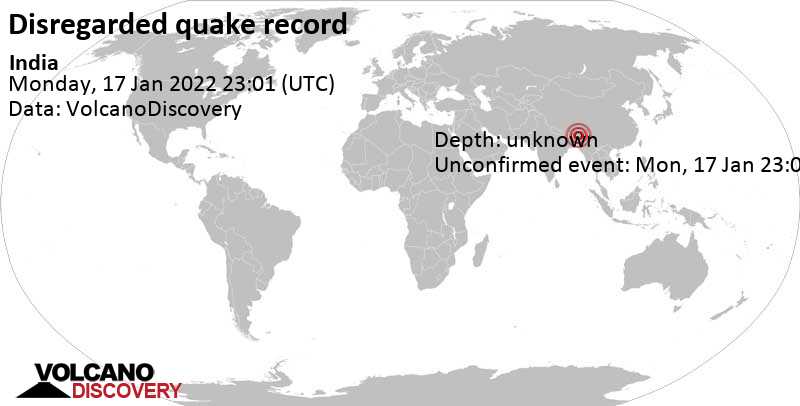 Reported seismic-like event (likely no quake): Assam, India, Tuesday, Jan 18, 2022 at 4:31 am (GMT +5:30)