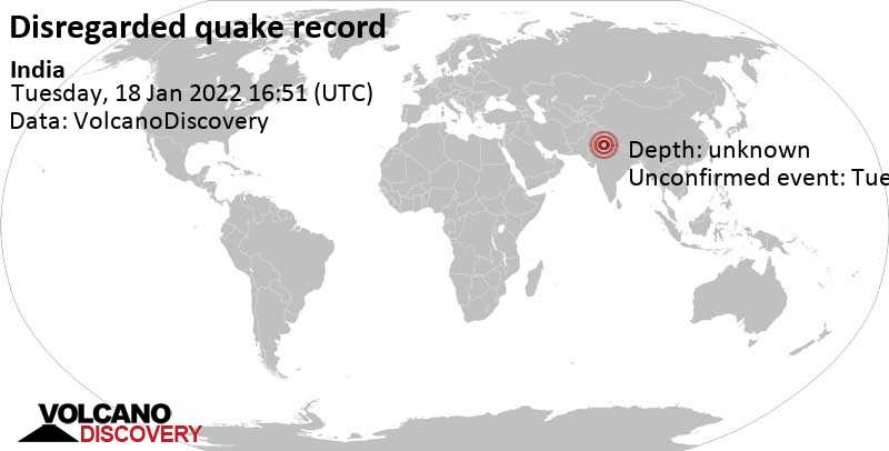 Unbekanntes (usrprünglich als Erdbeben) gemeldetes Ereignis: Haryana, 46 km nordwestlich von Neu-Delhi, New Delhi, Indien, am Dienstag, 18. Jan 2022 um 22:21 Lokalzeit