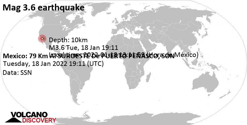 Light mag. 3.6 earthquake - Mexico on Tuesday, Jan 18, 2022 at 11:11 am (GMT -8)