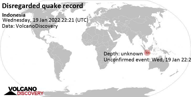 Неизвестное событие (первоначально сообщалось как землетрясение): Западная Ява, 116 km к юго-востоку от Джакарта, Индонезия, Четверг, 20 янв 2022 05:21 (GMT +7)