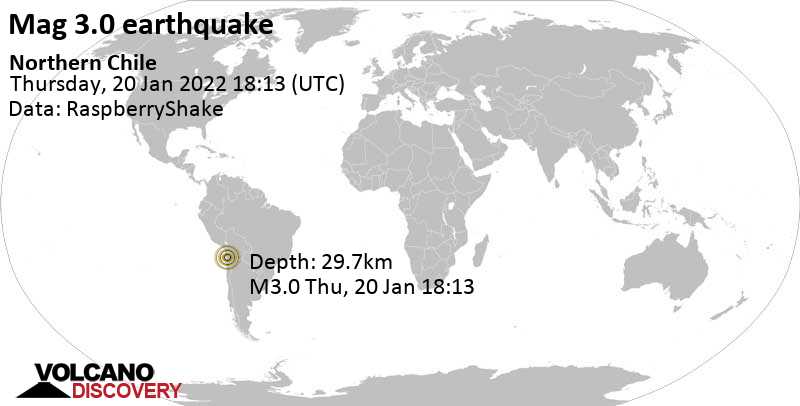 Weak mag. 3.0 earthquake - Antofagasta, Chile, on Thursday, Jan 20, 2022 at 3:13 pm (GMT -3)