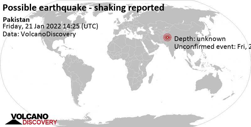 Séisme signalé ou événement semblable à un séisme: Jhelum, Penjab, 75 km au sud de Islamabad, Pakistan, vendredi, 21 janv. 2022 19:25 (GMT +5)