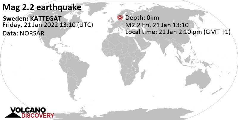 Weak mag. 2.2 earthquake - Sweden on Friday, Jan 21, 2022 at 2:10 pm (GMT +1)