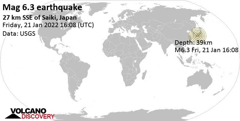 Starkes Beben der Stärke 6.3 - Philippine Sea, Japan, am Samstag, 22. Jan 2022 um 01:08 Lokalzeit