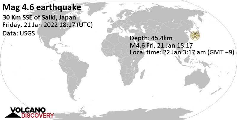Leichtes Erdbeben der Stärke 4.6 - Philippine Sea, Japan, am Samstag, 22. Jan 2022 um 03:17 Lokalzeit