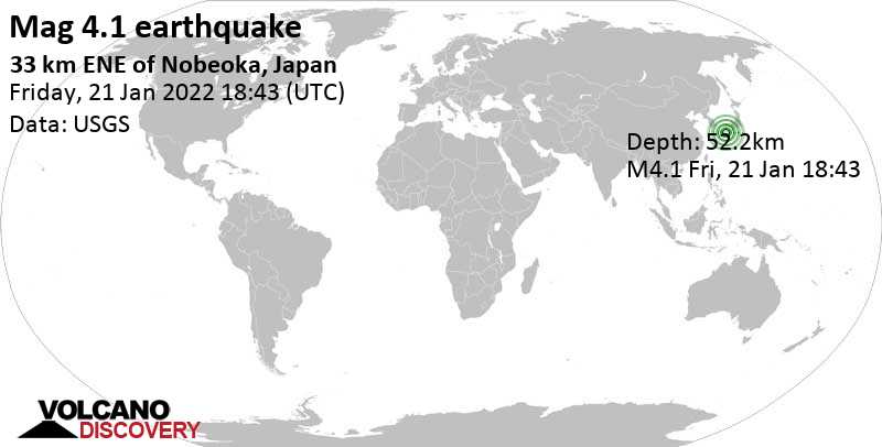 Light mag. 4.1 earthquake - Philippine Sea, Japan, on Saturday, Jan 22, 2022 at 3:43 am (GMT +9)