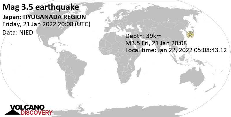 Schwaches Erdbeben Stärke 3.5 - Philippine Sea, Japan, am Samstag, 22. Jan 2022 um 05:08 Lokalzeit