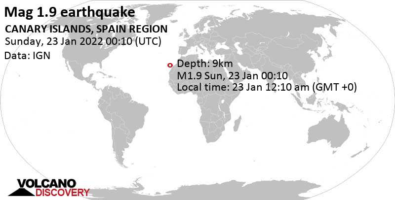 Minor mag. 1.9 earthquake - Spain on Sunday, Jan 23, 2022 at 12:10 am (GMT +0)